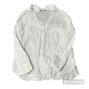 Zara white linen button up blouse